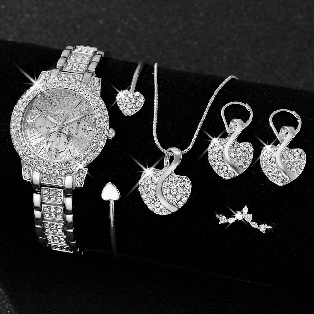 Gold and silver Luxury Women Ring Necklace Earring set