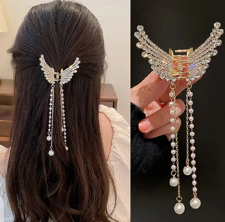 Elegant Butterfly Clip With Crystal Pearl