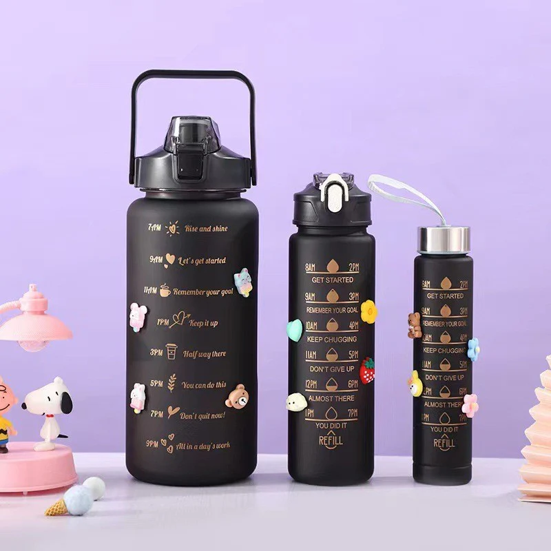 3pcs | 2pcs 1pcs P Motivational Water Bottle With Straw, Bottle & Straw Cleaner, Gradient Color