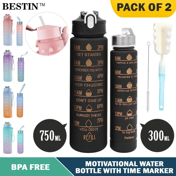 3pcs | 2pcs 1pcs P Motivational Water Bottle With Straw, Bottle & Straw Cleaner, Gradient Color