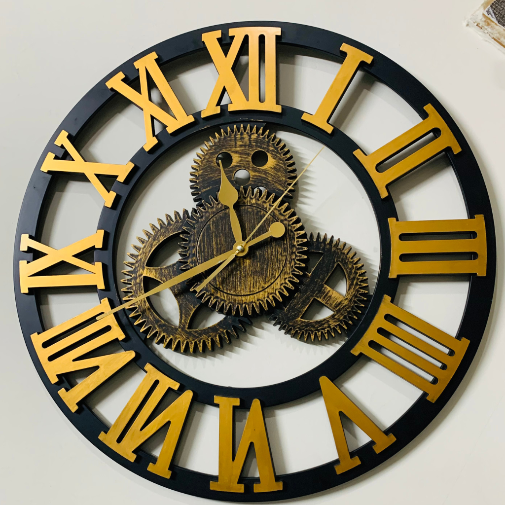 3D vintage roman numeral wall clock
