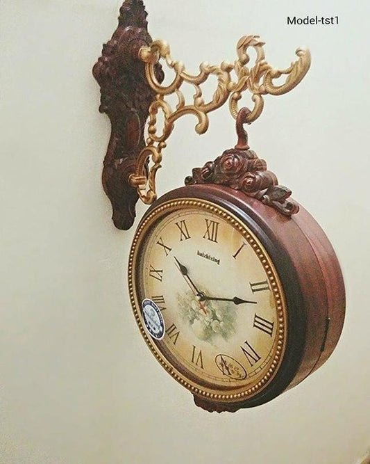 Double Sided Wall Clock - Brown